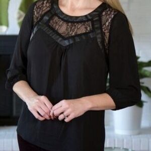 Skies Are Blue Black Lace Detail Blouse